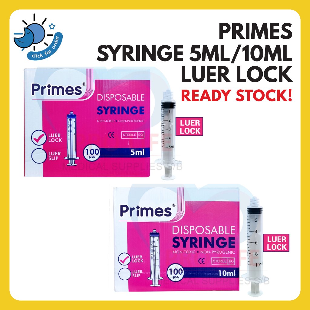 Primes Disposable Syringe 5ml 10ml 100pcs 𝐋𝐮𝐞𝐫 𝐋𝐨𝐜𝐤 Pink Box | Shopee ...