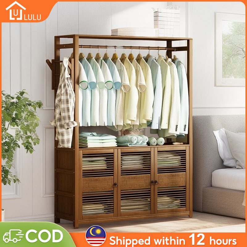 LULU Clothes Rack Almari Rak Baju With Storage Coat Rack 2/3/4 Door ...