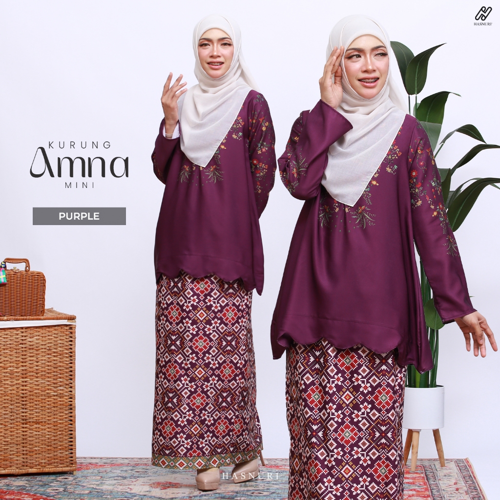 HASNURI Kurung Amna Mini | Baju Kurung Mini Moden Muslimah Dobby Line Printed