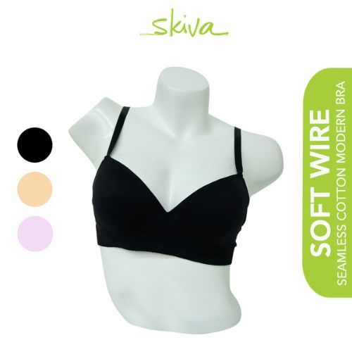 SKIVA Cotton Seamless Modern Simple Bra Breathable with Soft Wire Coli ...