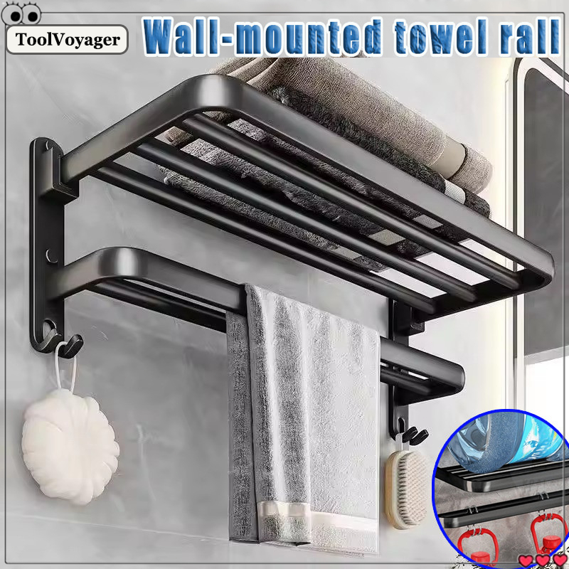 Foldable Bath Towel Hanger Space Aluminum Bathroom Toilet Towel Rack ...
