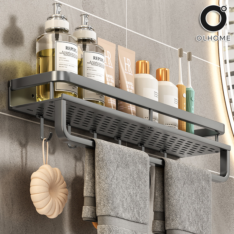 Olhome丨Wall Mounted Spice Rack Bathroom Storage Rack No Punch Kitchen ...