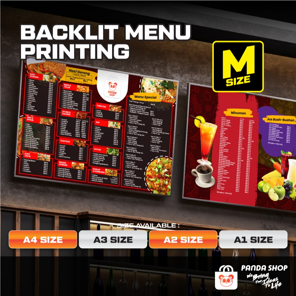 BACKLIT MENU PRINTING - M SIZE | MENU DISPLAY FOR MOUNT LED LIGHTBOX ...