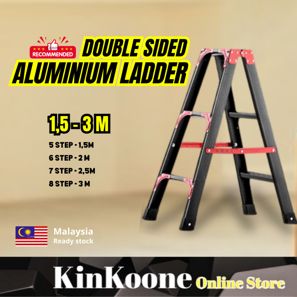 5/6/7/8 Step HEAVY DUTY Aluminium BLACK Double Sided Ladder Multi ...