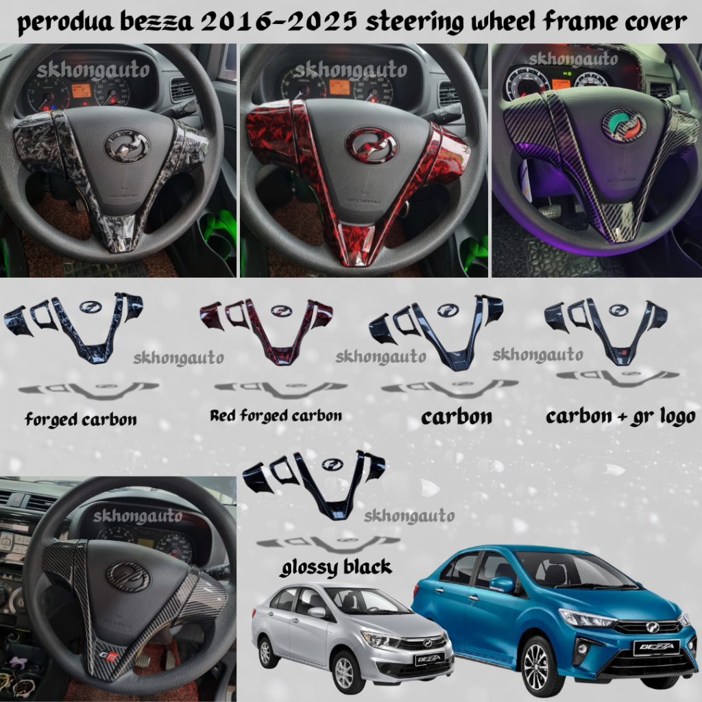 perodua bezza 2016-2025 carbon fiber / gloss black steering wheel frame ...
