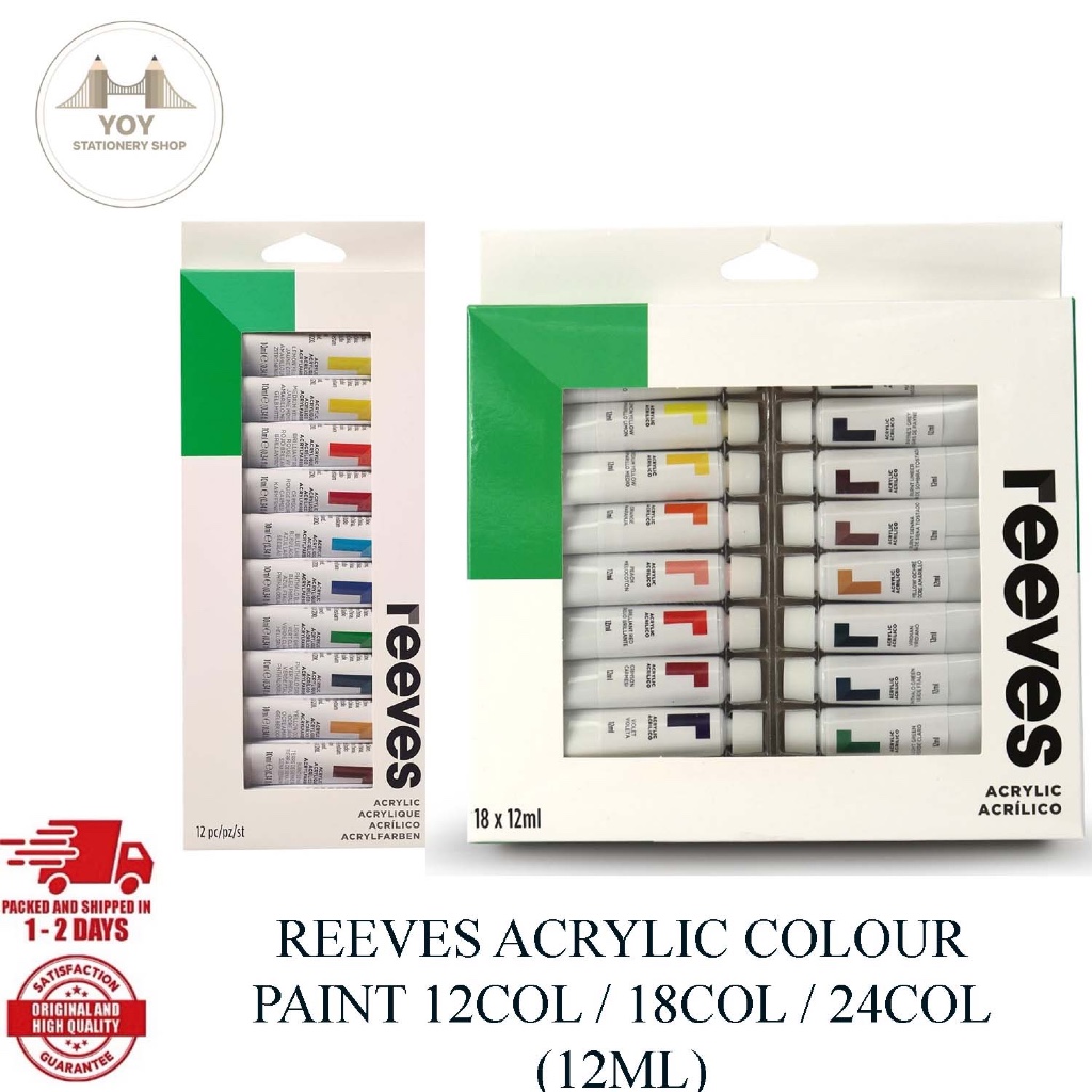 REEVES ACRYLIC COLOUR PAINT 12COL / 18COL / 24COL (12ML) (READY STOCK ...