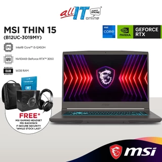MSI Thin 15 B12UC-3019MY 15.6" FHD 144Hz Gaming Laptop (Intel® Core™ i5-12450H | 16GB | 512GB SSD | GeForce RTX™ 3050)