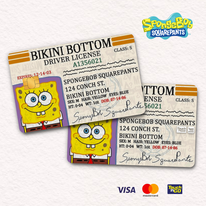 SPONGEBOB TNG DRIVER'S LICENSE - TOUCH N GO STICKER CARD / ATM CARD ...