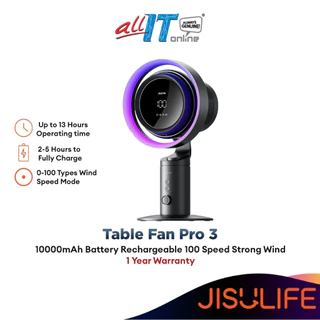 JisuLife Table Fan Pro 3 10000mAh Battery Rechargeable 100 Speed Strong Wind with Air Purifier and RGB Light Oscillating