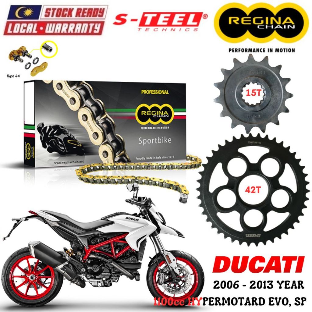DUCATI 1100cc HYPERMOTARD EVO, SP Full Set Regina SPORTBIKE Chain 525 ...