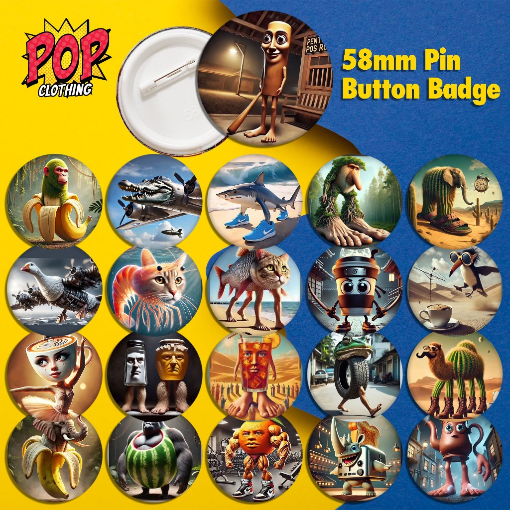 Italian Brainrot Meme Graphic Designs 58mm Button Badge with Pin (P616 ...