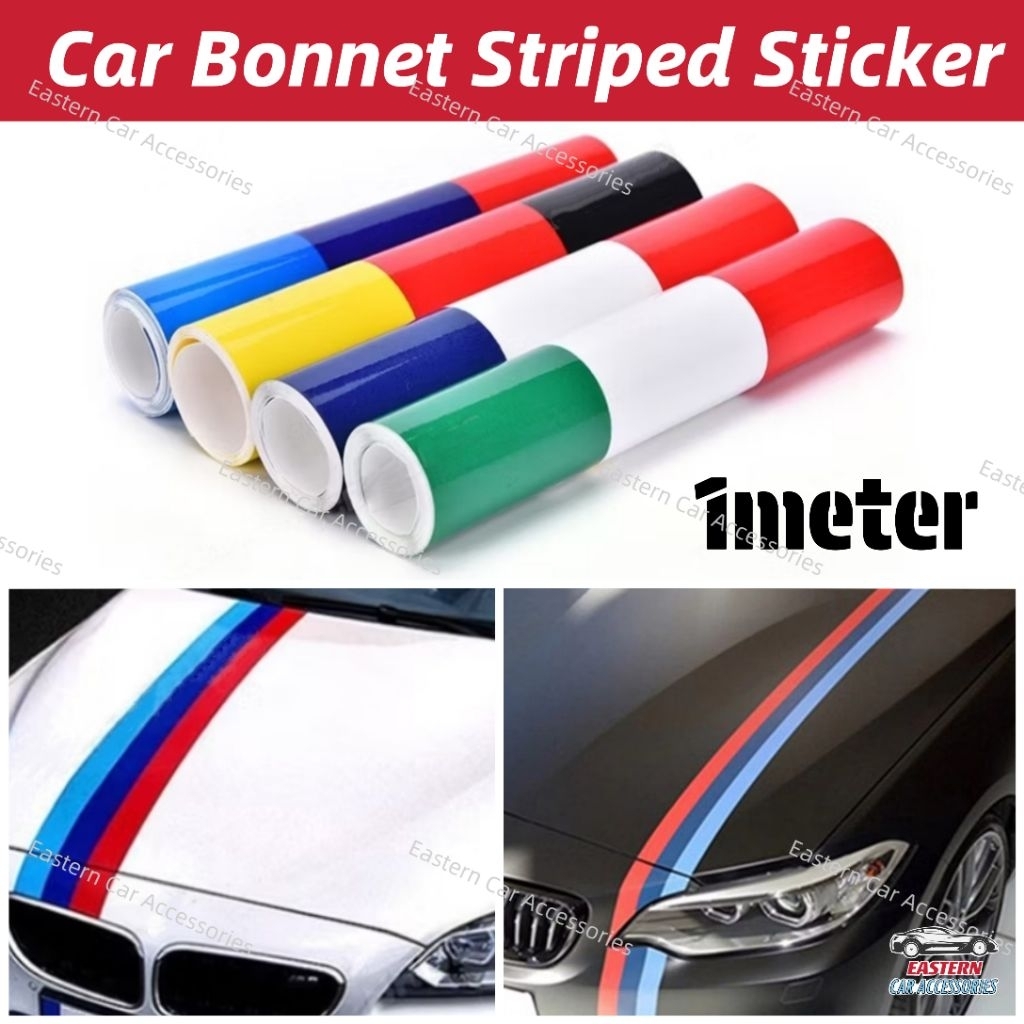 1meter Car Bonnet Striped Sticker Hood Roof Fender Flag Racing Sticker ...