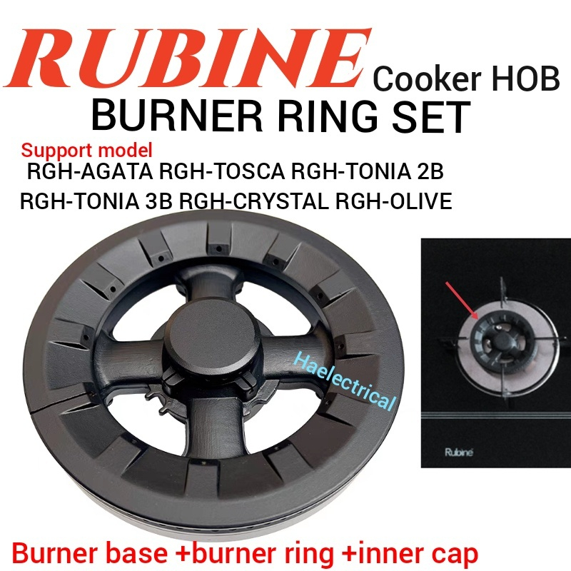 RUBINE Cooker Hob Burner Ring Set 13CM (Burner Ring, Burner Base, Inner ...