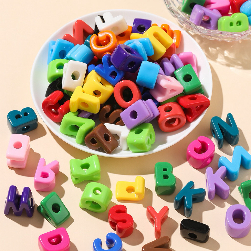 10pcs 20mm Mixed Color Acrylic Mixed Letter Alphabet Beads Large Hole ...