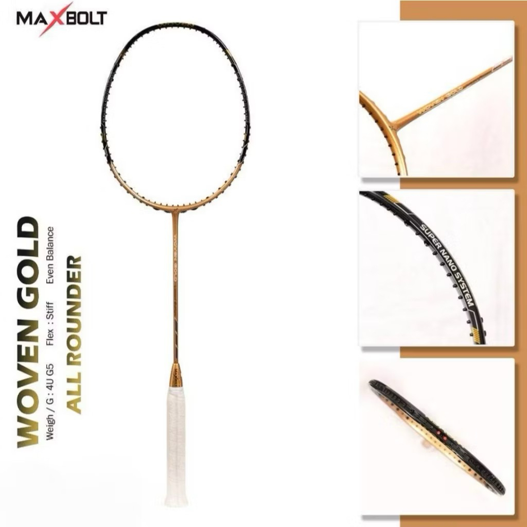 MaxBolt Woven Gold Badminton Racket (100% Original / Ready Stock ...