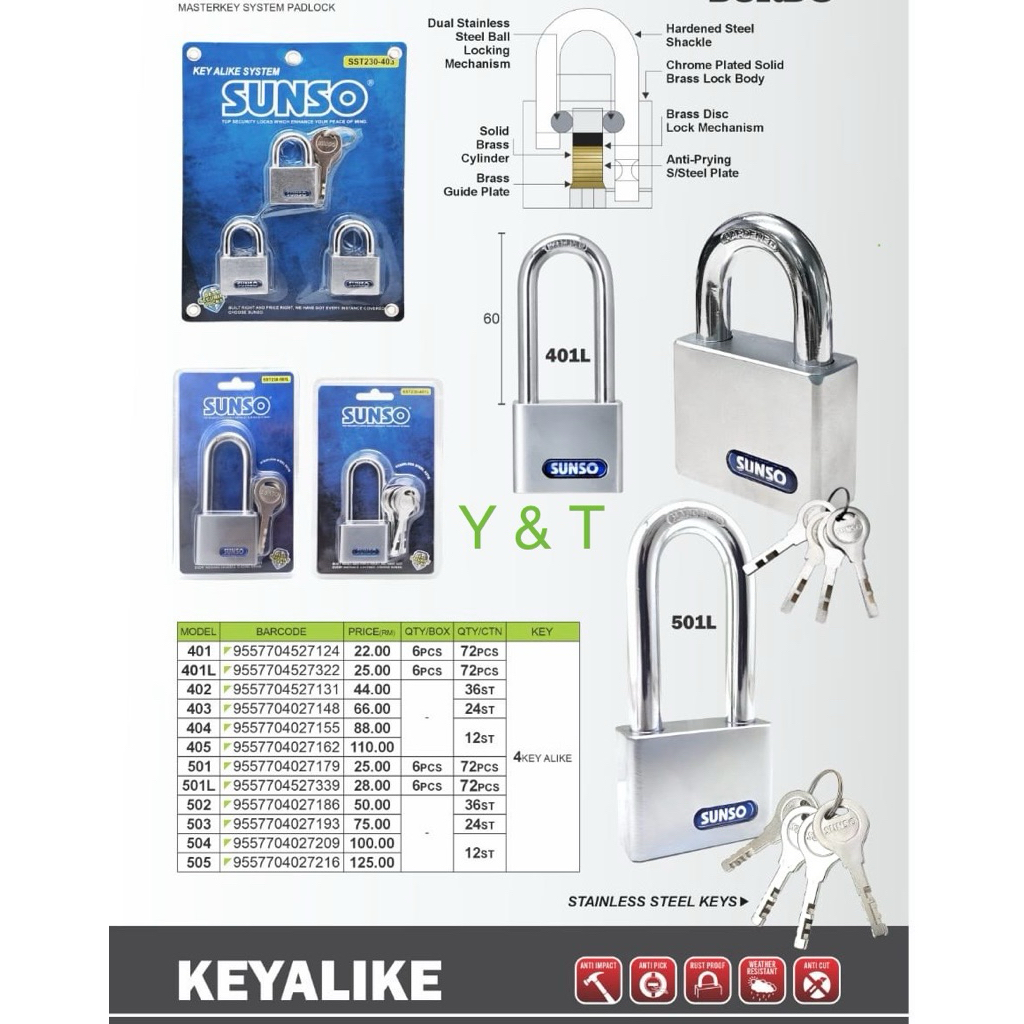 SUNSO 304 S/STEEL PAD LOCK 50MM P/N :SST230-501 | Shopee Malaysia