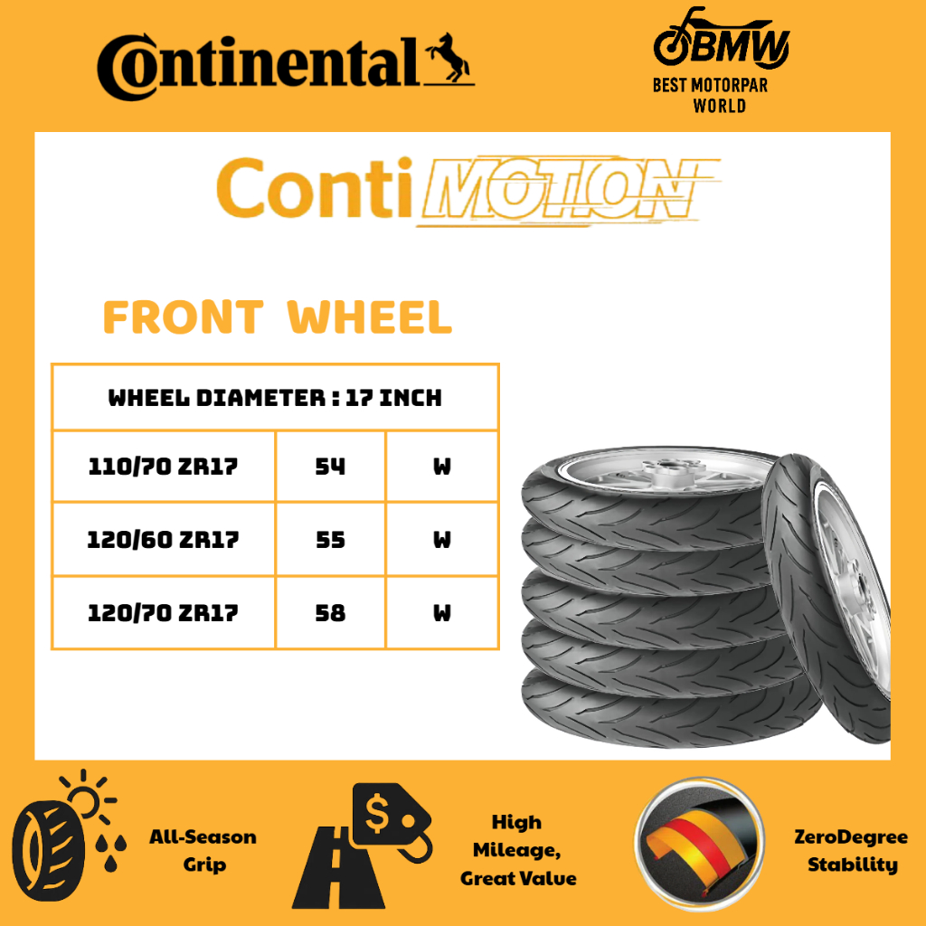 CONTINENTAL CONTIMOTION (CM-) MOTORCYCLE TIRE | 17” Front & Rear | All ...