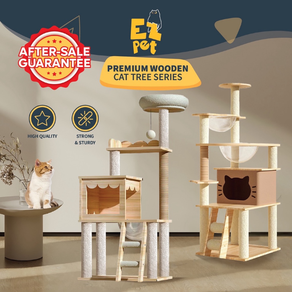 EZPET🐱【HIGH QUALITY】Wooden Cat Tree Series Premium Sisal Cat Tree ...