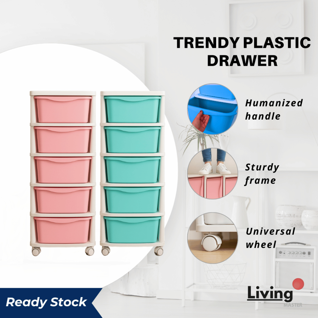 3/4/5 Tier Drawer Modern Drawer with Wheel Plastic Drawer Storage ...