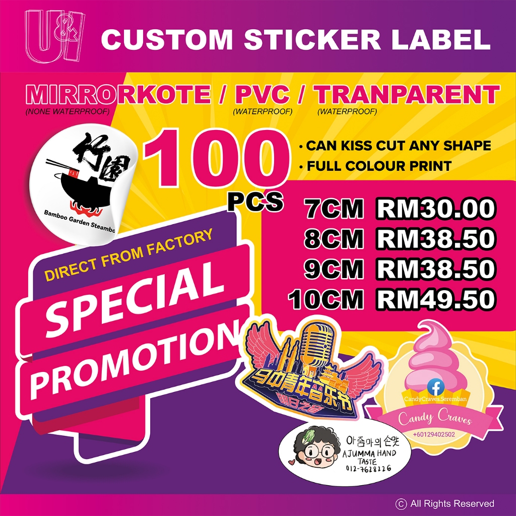 CUSTOM STICKER PRINT, ANY SIZE ANY SHAPE | 7CM TO 10CM | 100PCS TO ...