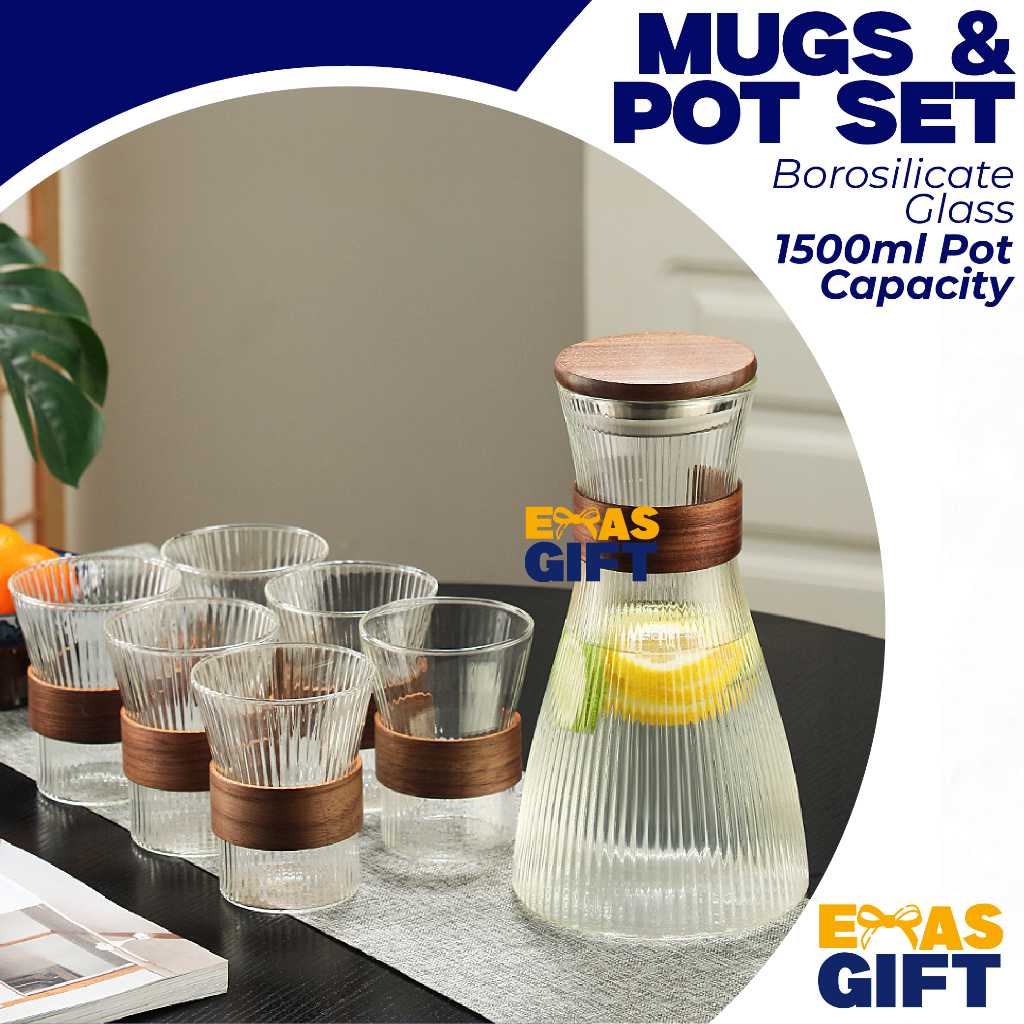 Glass Bottle Mug Set Home Tea Cup Set Cawan Teh Rumah Set High ...