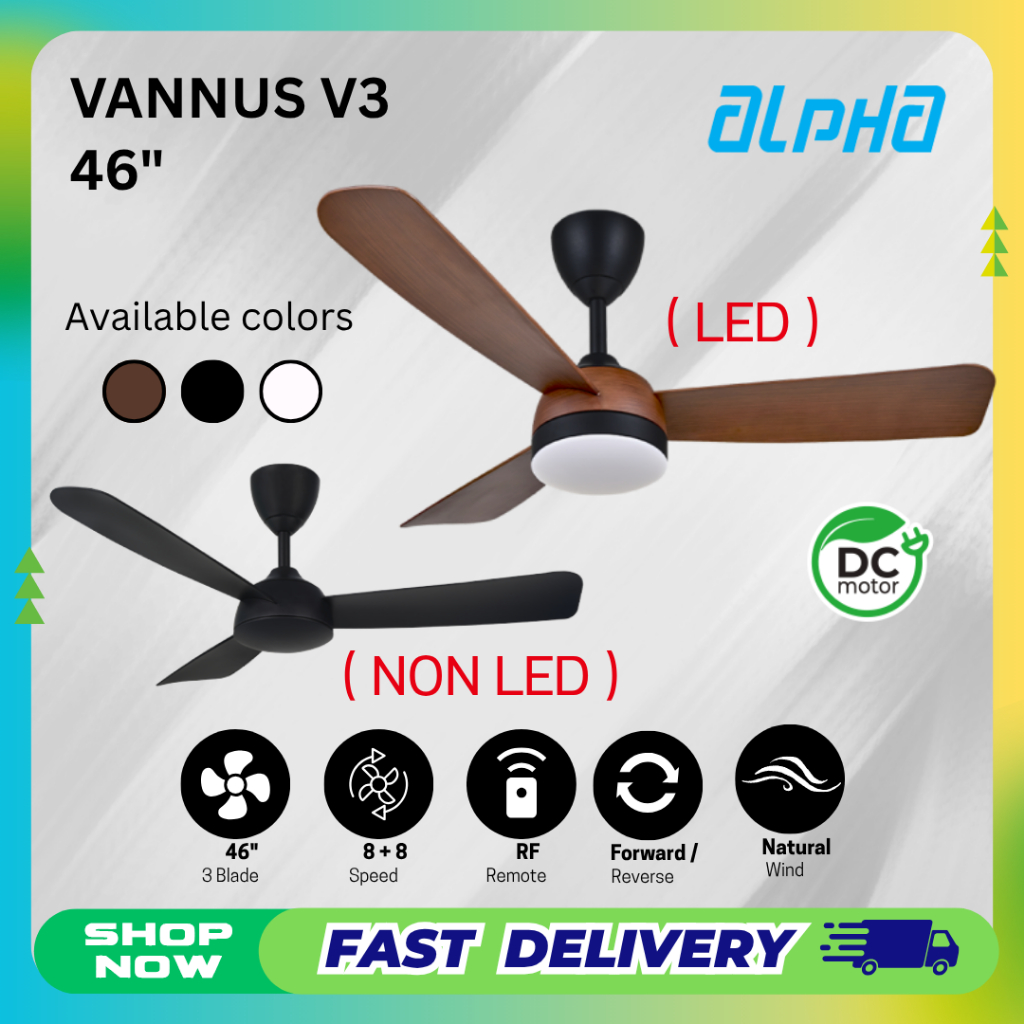 ALPHA VANNUS V3 LED / Non LED 3B 46 inches DC Motor Ceiling Fan with ...