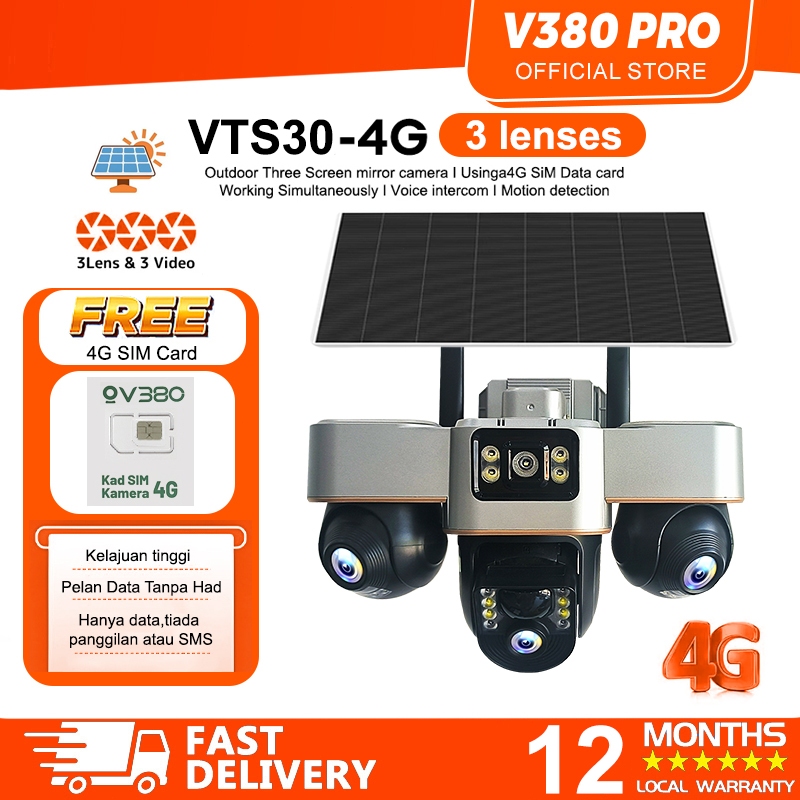 V380 Pro Solar Wireless IP66 Outdoor waterproofing VTS30 Three lens ...