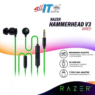 Razer Hammerhead V3 Wired Gaming Earbuds with Dynamic 11mm Audio Drivers, Ergonomic Design, Type C DAC Adapter
