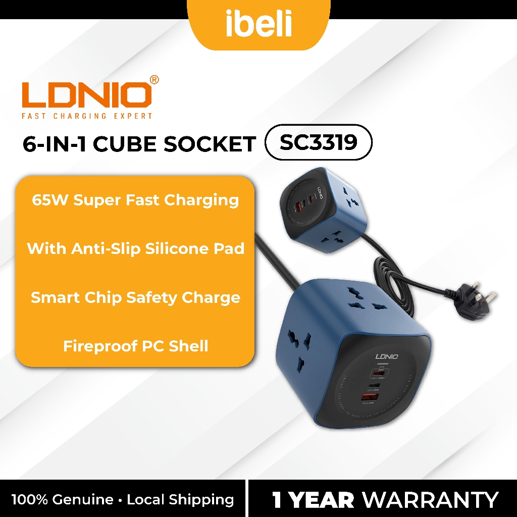 LDNIO SC3319 universal outlet 6 in 1 power socket cube with fast charge ...