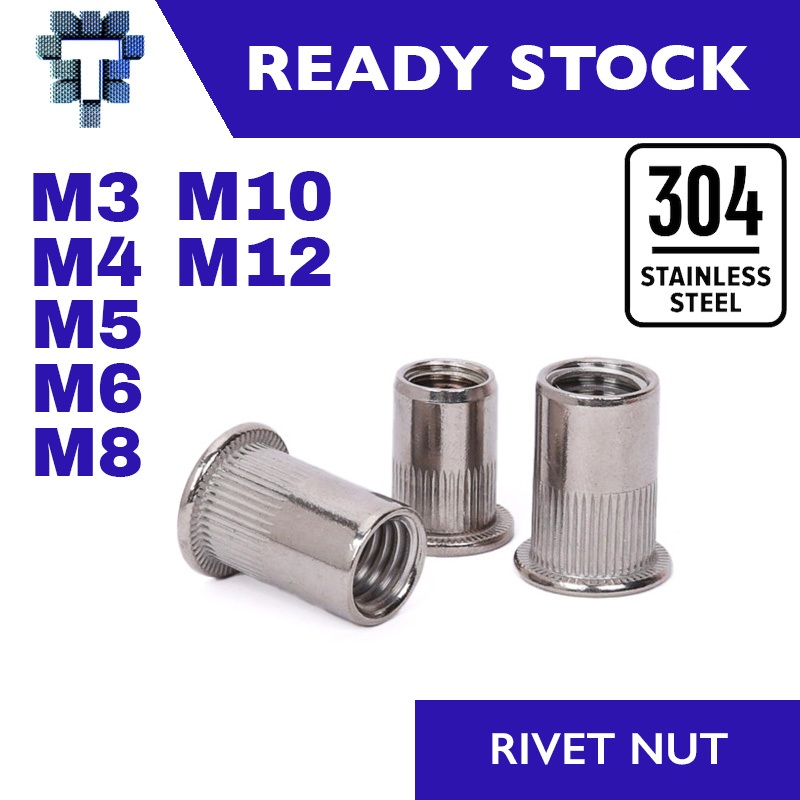 Rivet Nut Flat M3 M4 M5 M6 M8 M10 M12 | 304 Stainless Steel Strong ...