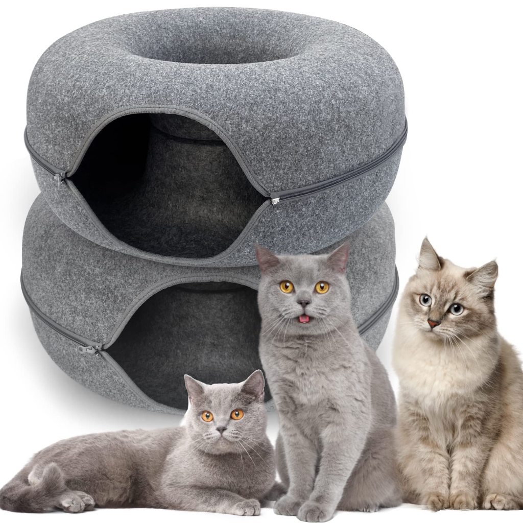 ‌Scratch Resistant Donut Cat Tunnel Bed for Indoor Cats Play Nap ...