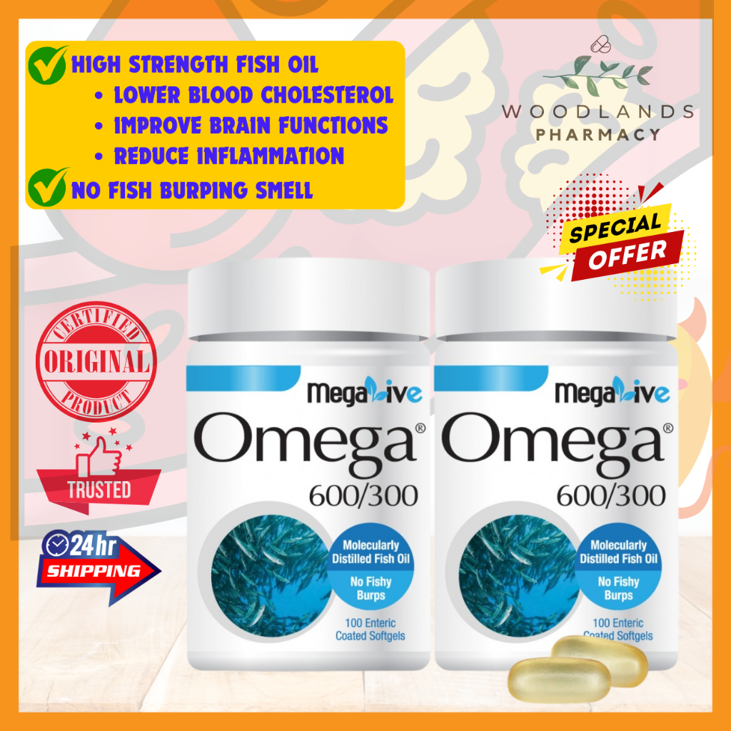 MEGALIVE OMEGA 600/300 ENTERIC COATED SOFTGELS 2 X 100'S [ IMPROVE ...