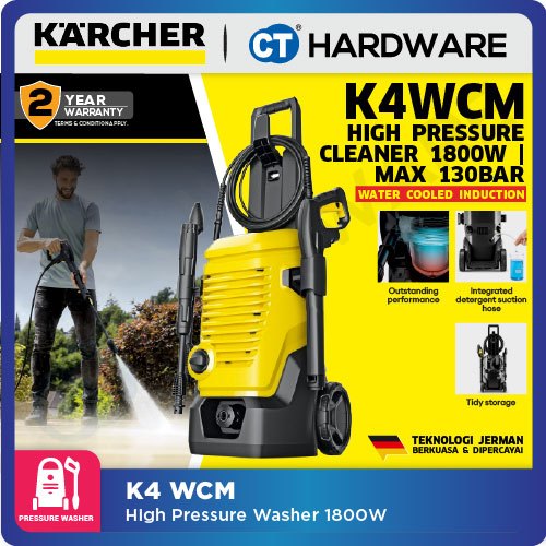 KARCHER K4 WCM HIGH PRESSURE CLEANER 1800W MAX 130BAR 7L/M (13242000 ...