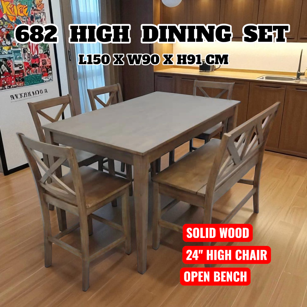 ️️familystar2u - 682 Full Solid Wood Dining Set with High Bar Table ...