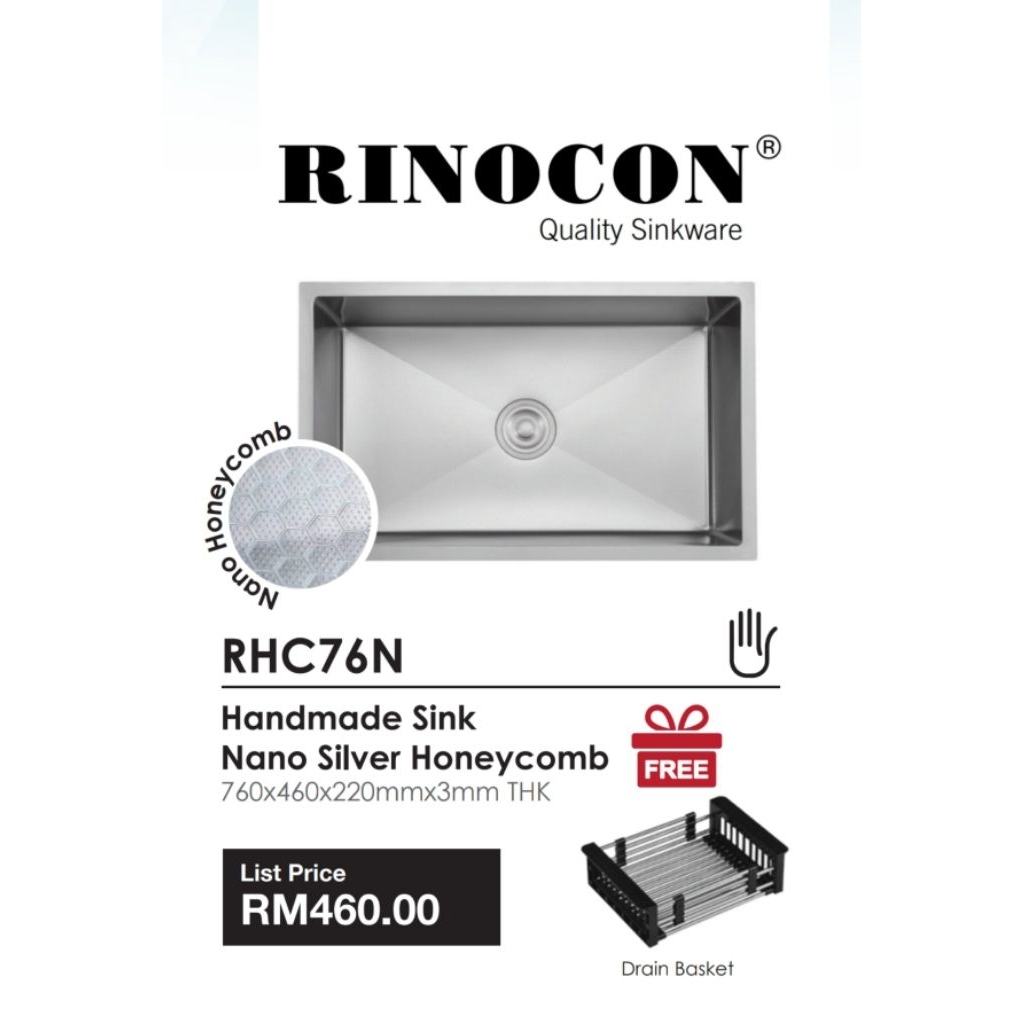 Rinocon kitchen sink rhc76n handmade sink nano silver honeycomb Matt ...