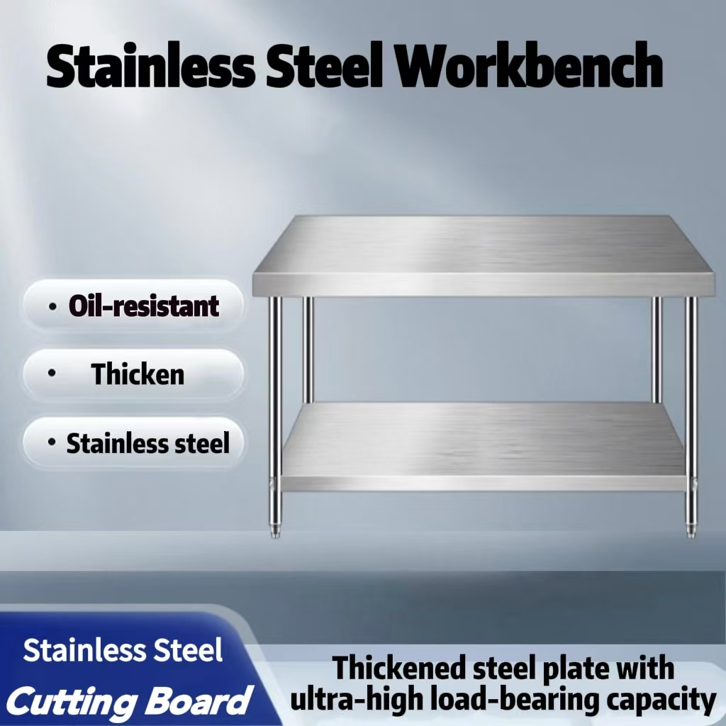 Commercial double wall stainless steel kitchen worktop storage table ...