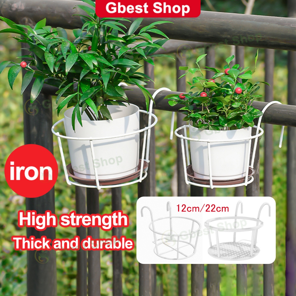 Outdoor Balcony Iron Flower Pot Holder Wall Rack Hanging Planter Stand ...
