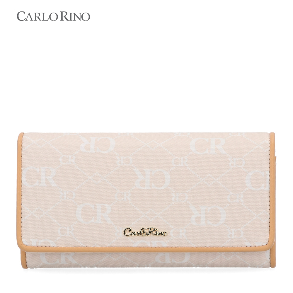 Carlo Rino CR Monogram in Cream 2-Fold Long Wallet Beige, Dompet ...