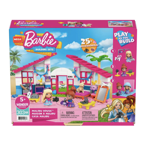 MEGA Construx Barbie Kids Building Toy Set, Malibu House with 303 ...