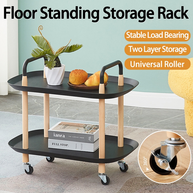 2 Tier Trolley Racks with Wheels Multifunction Storage Shelf Kitchen ...