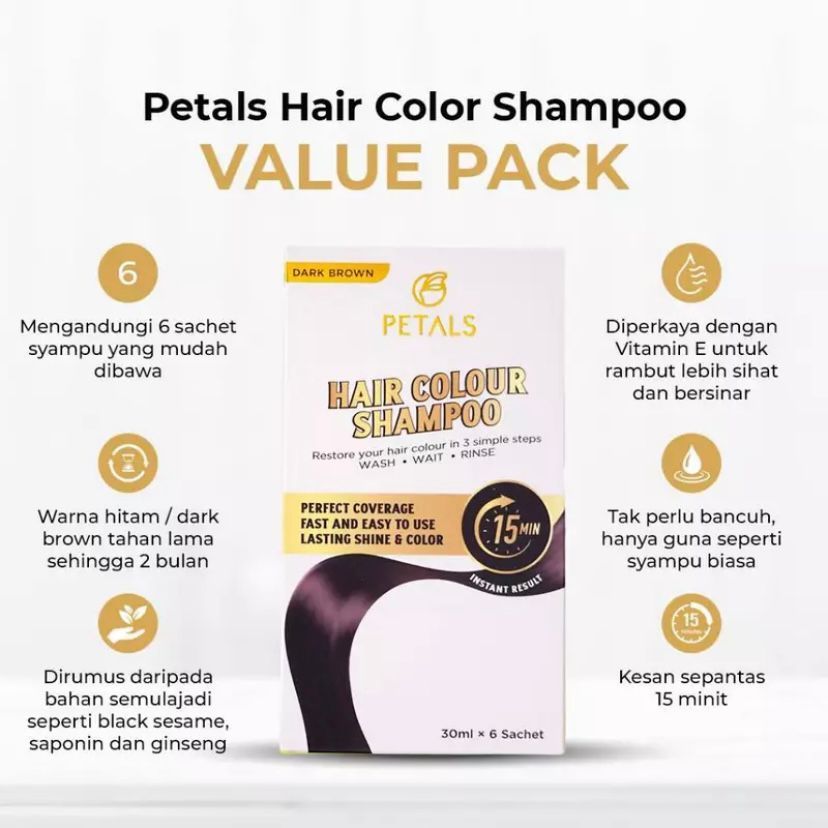 (HQ PETALS) PETALS HAIR COLOR SHAMPOO TUTUP WARNA RAMBUT UBAN SYAMPU ...