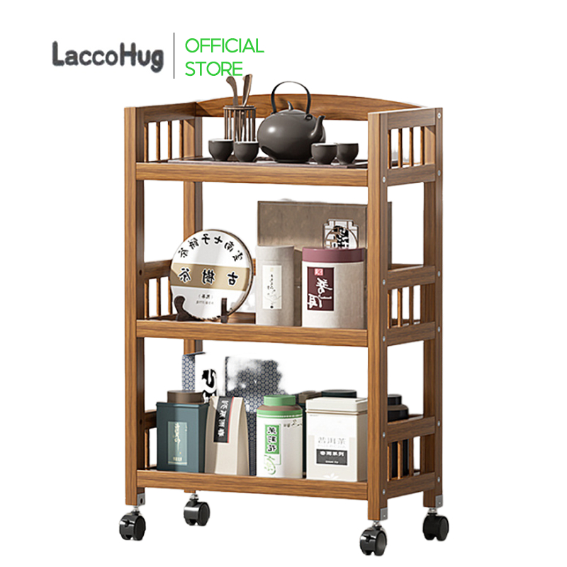 LACCOHUG Trolley Rack Bamboo 3 Tier Kitchen Trolley Cart Troli Barang ...