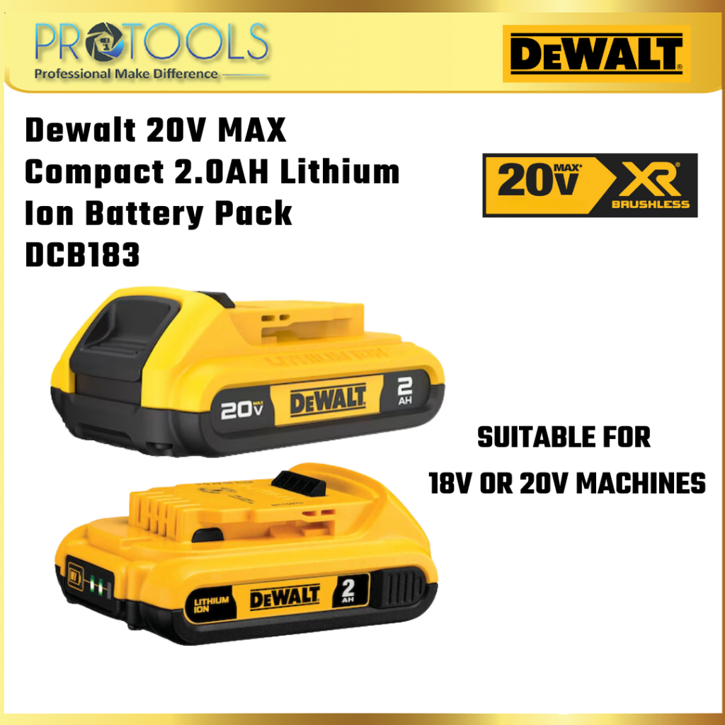 DeWALT DCB183/DCB203 20V Max 2.0Ah Compact Lithium Ion Battery ...
