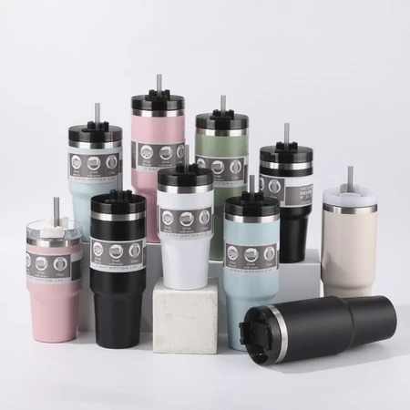 (600ml/890ml)TUMBLER THERMAL CUP WITH STRAW 304 STAINLESS STEEL THERMOS ...
