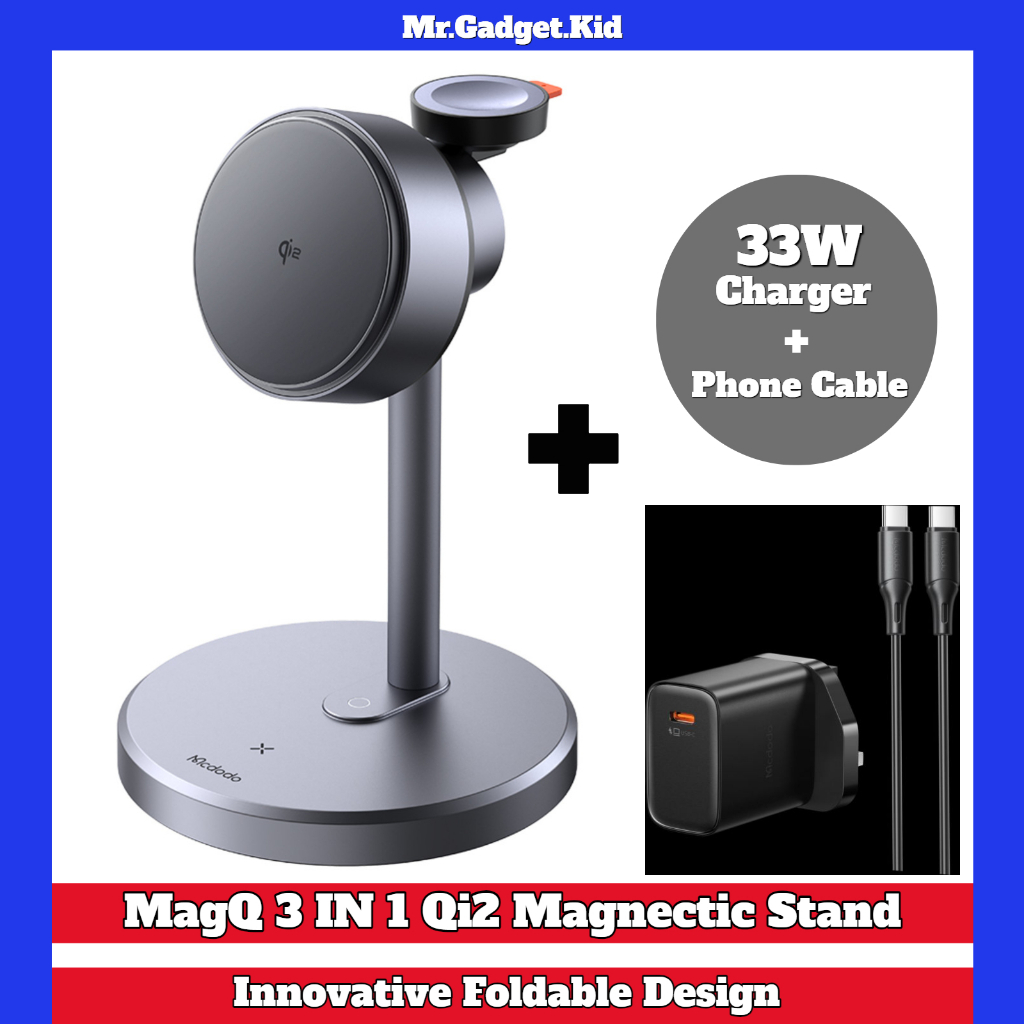 (6 Months Warranty) MCDODO MagQ 3 in 1 Qi2 Magnetic Wireless Charging ...
