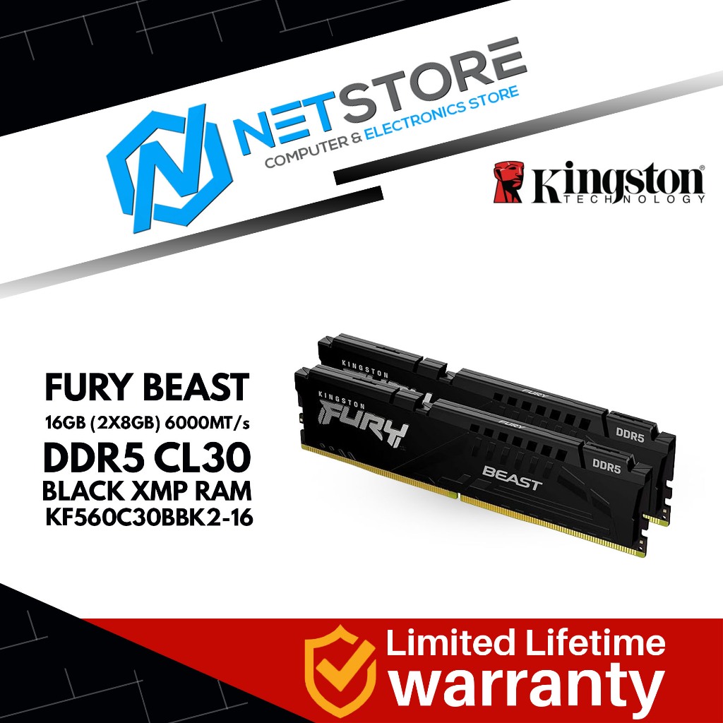 Gaming Computer Memory Kingston FURY Beast 16GB DDR5 6000MT/s CL30