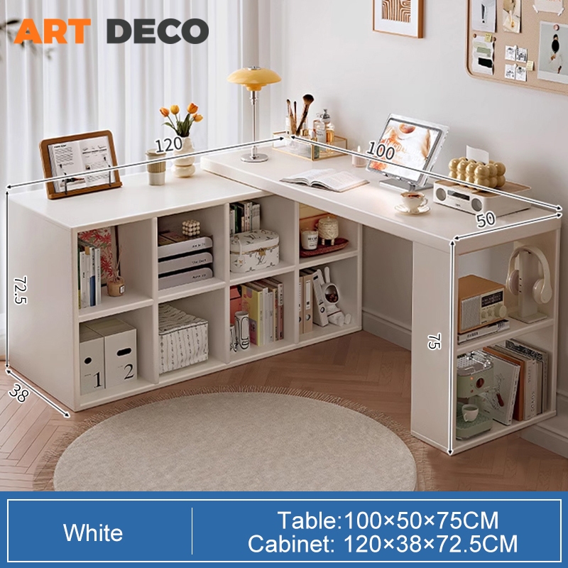 L Shape Table Study Table Meja Belajar Study Table with Book Cabinet ...