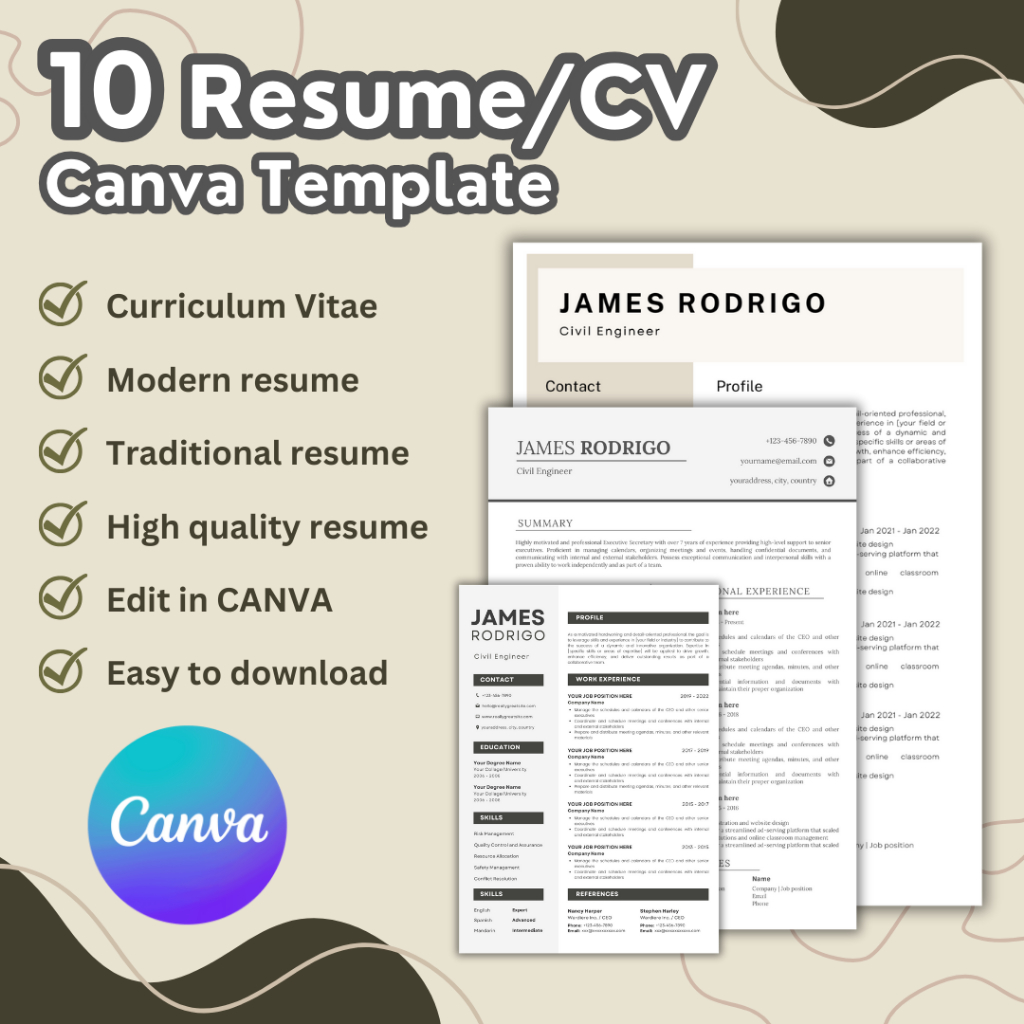 10 Mix Type Resume & Curriculum Vitae Template | Professional Resume ...