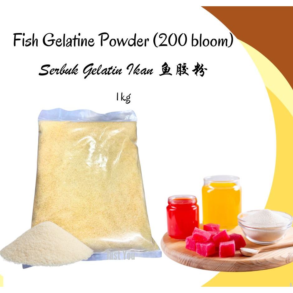 Fish Gelatine Powder (200 bloom) Serbuk Gelatin Ikan 鱼胶粉 1kg Shopee