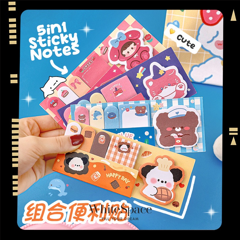 Whitespace 5in1 Cute Cartoon Sticky Notes 100sheets Index Sticker Label ...